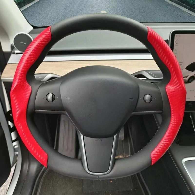 Ultra-thin Carbon Fiber Pattern Steering Wheel Cover for Tesla Model 3/ Y - Stahler Reconditioning, LLC