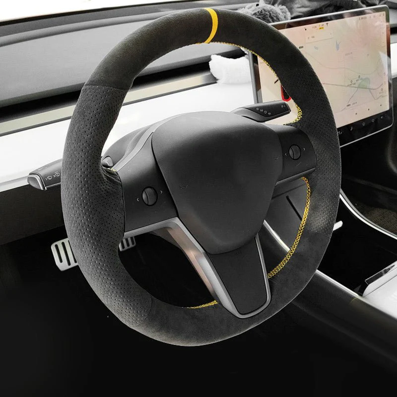 TESERY Alcantara Steering Wheel Cover for Model 3 / Y - Stahler Reconditioning, LLC